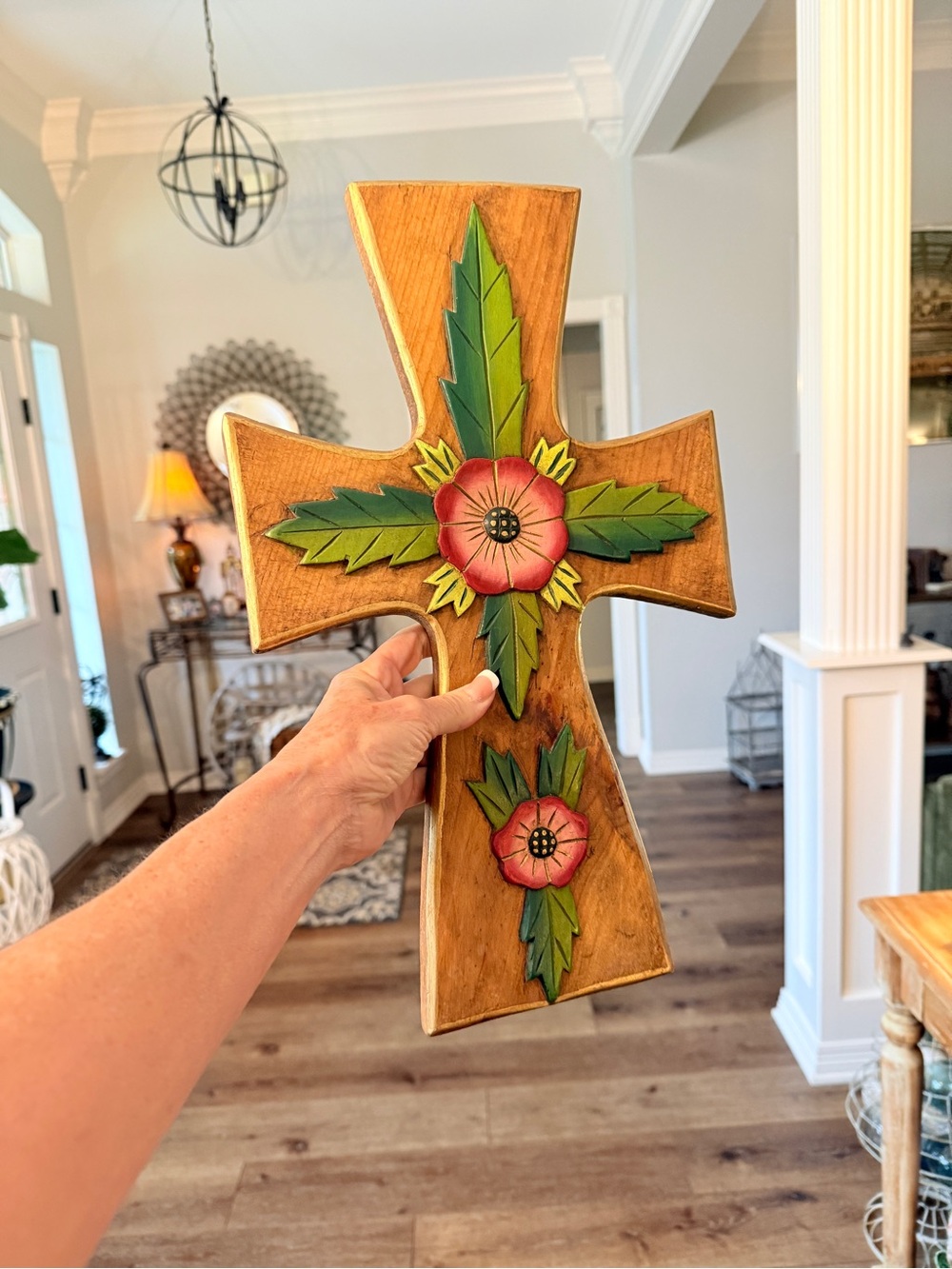 OOAK Large Hand-Carved/Painted Wooden Cross - Picture 9 of 13